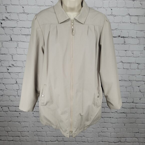 London Fog Beige Removable Thinsulate Liner Pleated Full Zip Jacket Size 14 - Picture 1 of 16